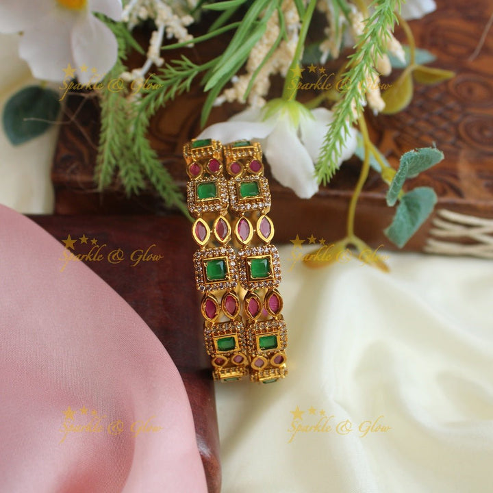 Pretty kemp and CZ stones bangles - green - 2.4 - Sparkle and Glow - 2.4 - Pink