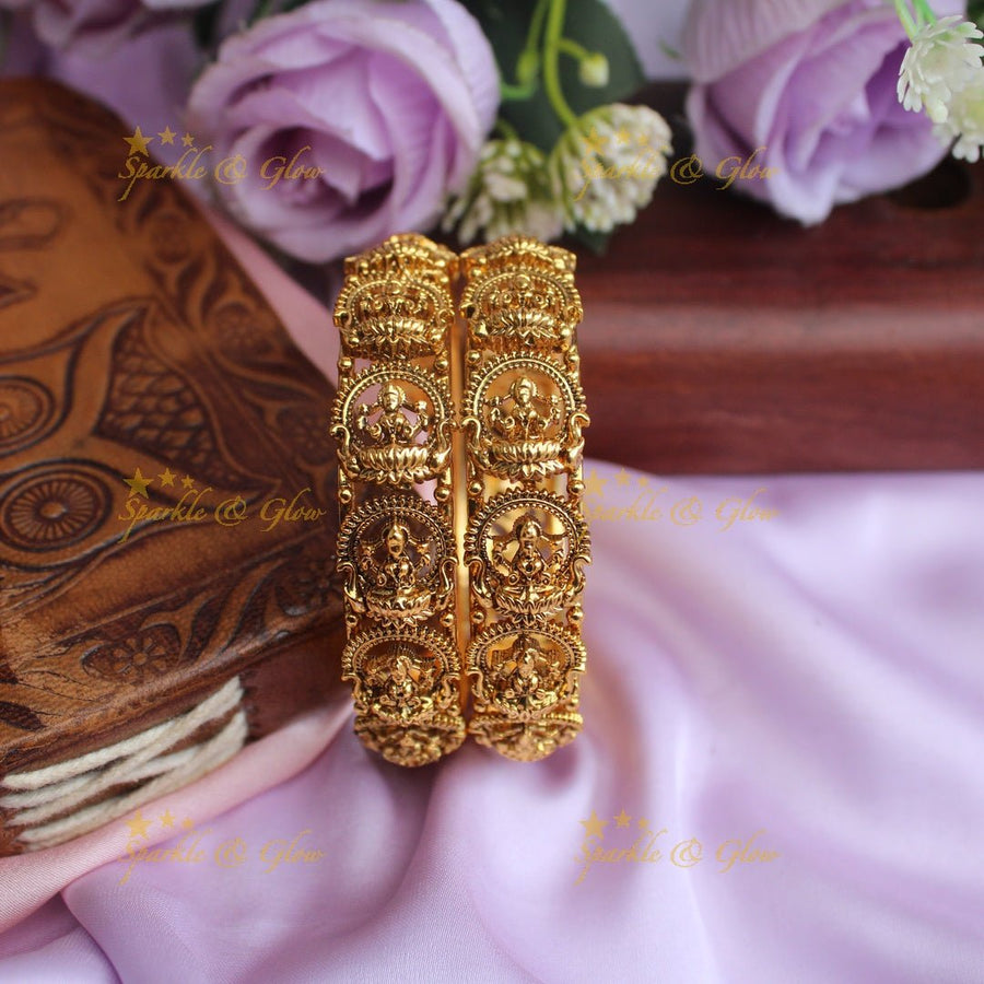 Gracious idol lakshmi carved bangles - 2.4 - Sparkle and Glow - 2.4 - 