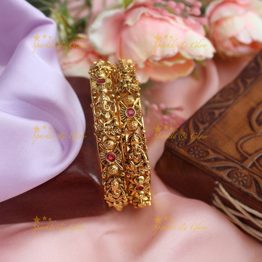 Gorgeous ganesha and flower design bangles - 2.4 - Sparkle and Glow - 2.4 - 
