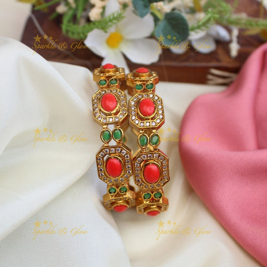 Pretty coral and CZ stones bangles - 2.4 - Sparkle and Glow - 2.4 - 