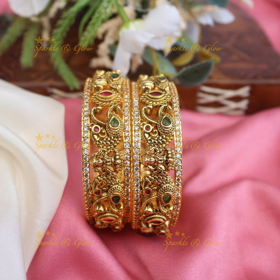 Elegant peacock and idol lakshmi bangles - 2.4 - Sparkle and Glow - 2.4 - 