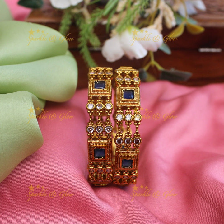 Pretty pink and green stones gold alike bangles - Pink and Green - 2.4 - Sparkle and Glow - 2.4 - Blue