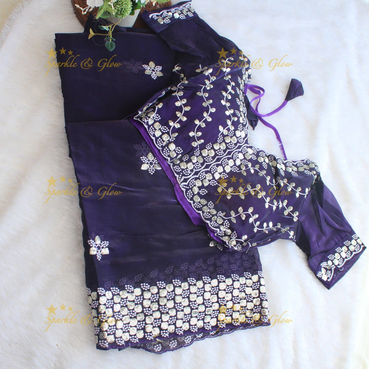 Gorgeous floral and leaf design organza saree with readymade blouse - Red