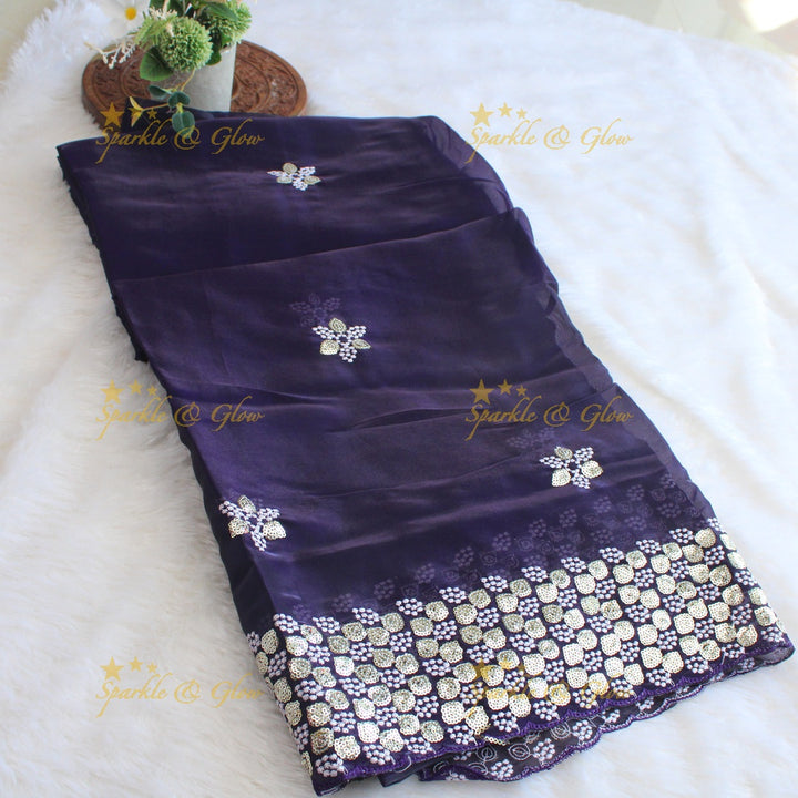 Gorgeous floral and leaf design organza saree with readymade blouse - Red