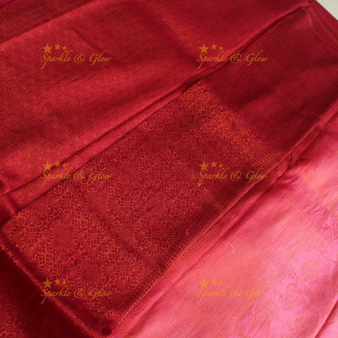 Pretty leaf printed light green with dark green border kubera pattu soft silk saree - Light green