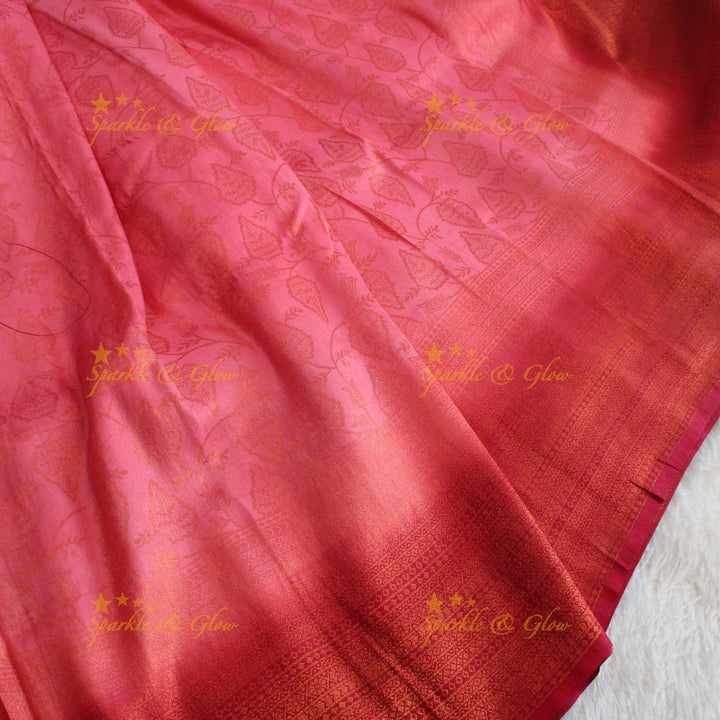 Pretty leaf printed light green with dark green border kubera pattu soft silk saree - Light green