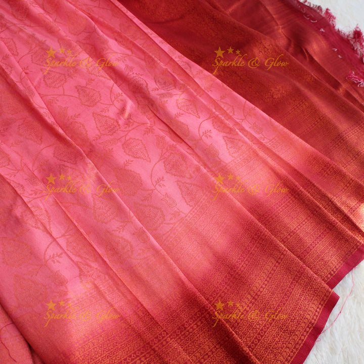 Pretty leaf printed light green with dark green border kubera pattu soft silk saree - Light green