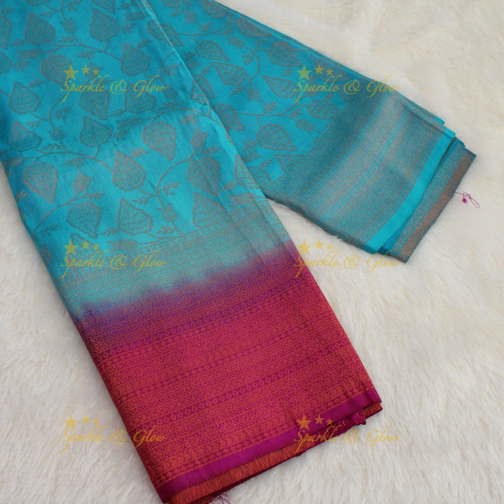 Pretty leaf printed light green with dark green border kubera pattu soft silk saree - Light green
