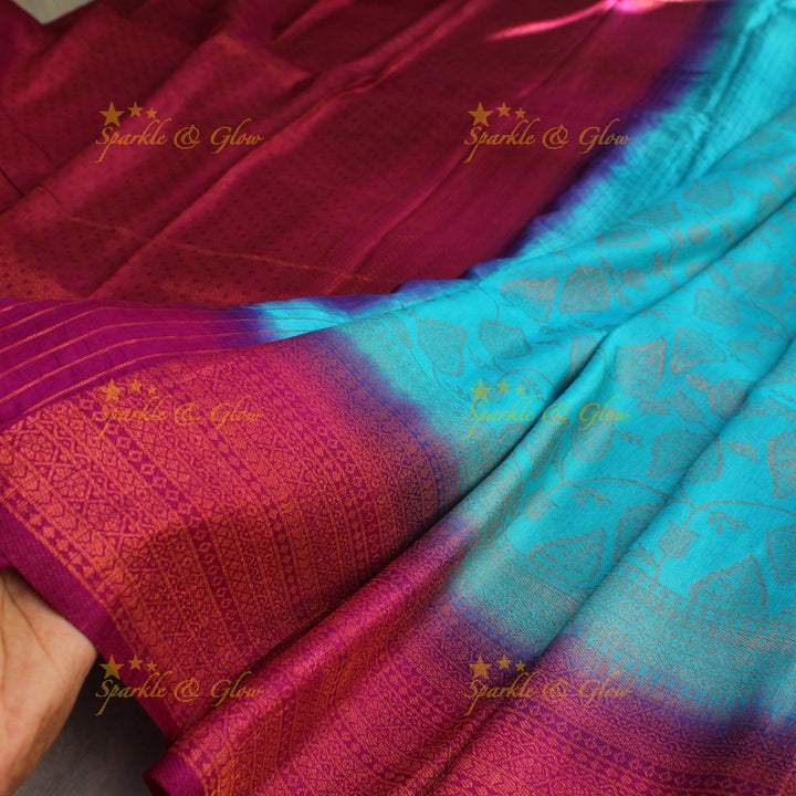 Pretty leaf printed light green with dark green border kubera pattu soft silk saree - Light green