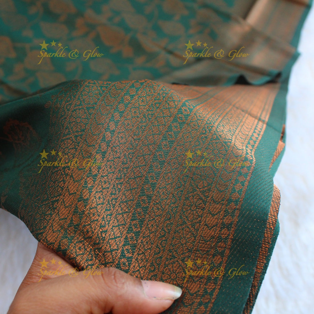 Pretty leaf printed light green with dark green border kubera pattu soft silk saree - Light green