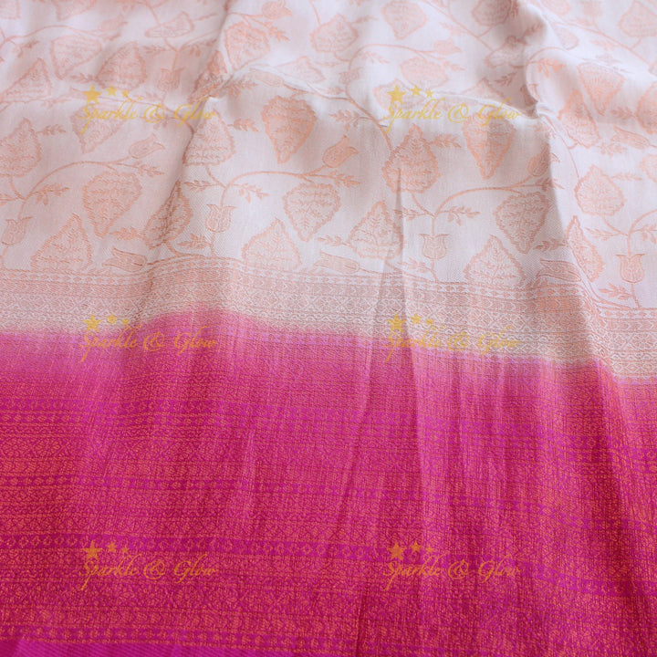 Pretty leaf printed light green with dark green border kubera pattu soft silk saree - Light green