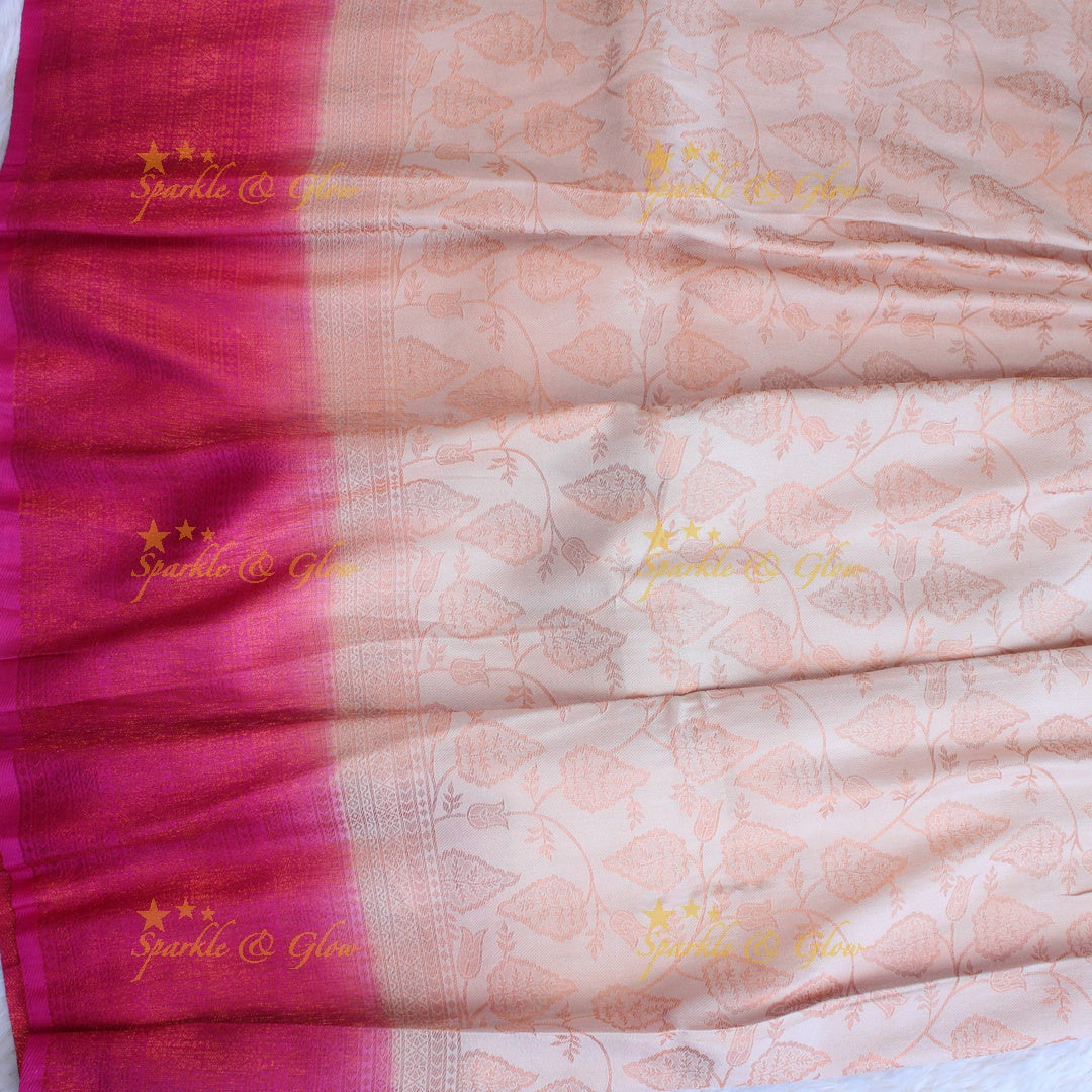 Pretty leaf printed light green with dark green border kubera pattu soft silk saree - Light green
