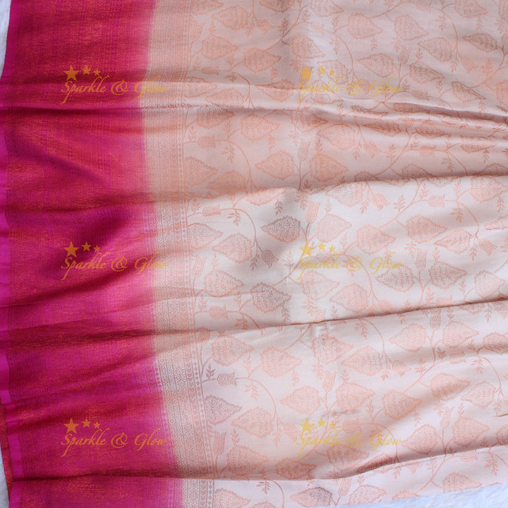 Pretty leaf printed light green with dark green border kubera pattu soft silk saree - Light green
