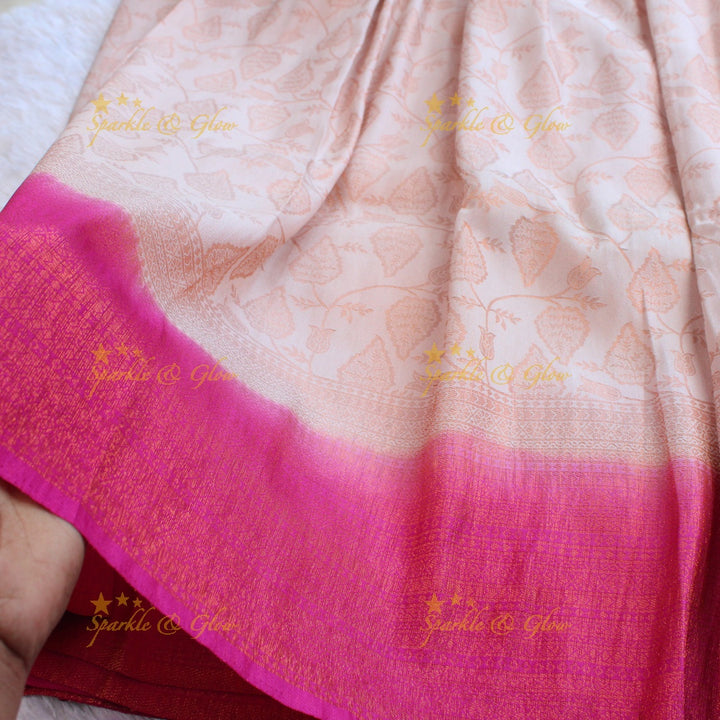 Pretty leaf printed light green with dark green border kubera pattu soft silk saree - Light green