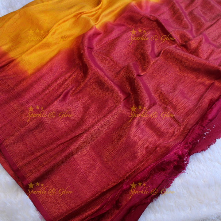 Pretty leaf printed light green with dark green border kubera pattu soft silk saree - Light green