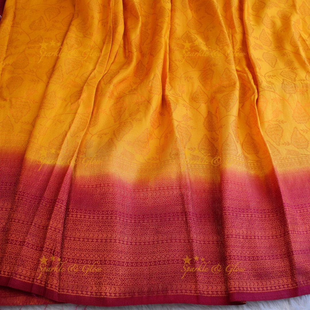 Pretty leaf printed light green with dark green border kubera pattu soft silk saree - Light green