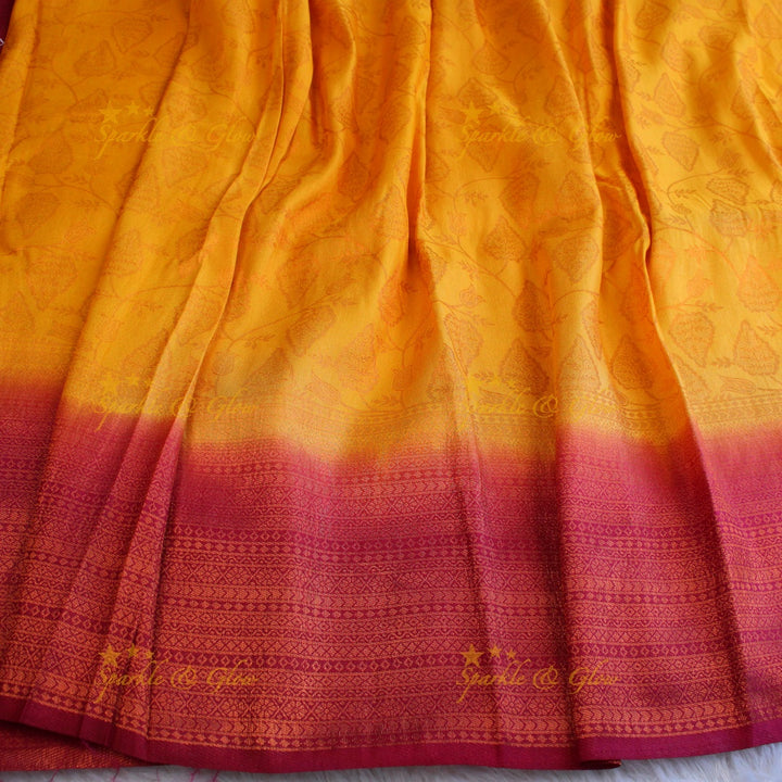 Pretty leaf printed light green with dark green border kubera pattu soft silk saree - Light green
