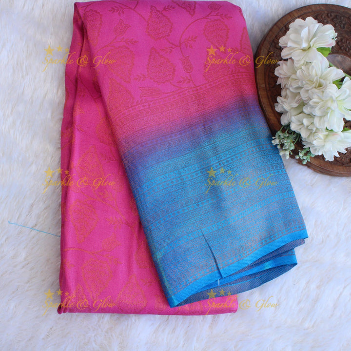 Pretty leaf printed light green with dark green border kubera pattu soft silk saree - Light green