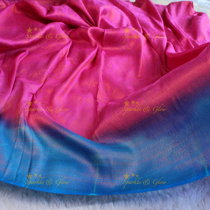 Pretty leaf printed light green with dark green border kubera pattu soft silk saree - Light green