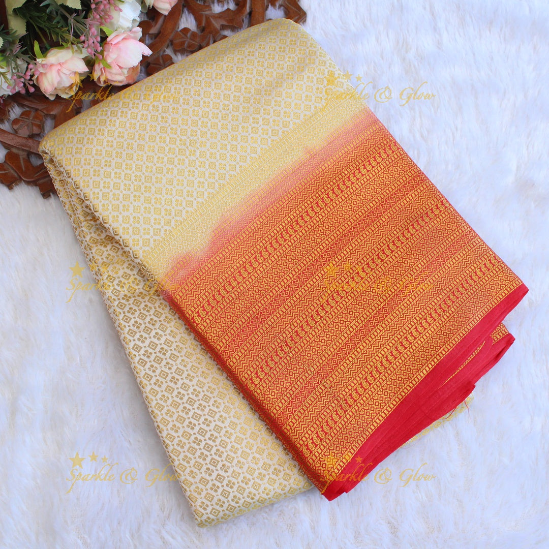 Beautiful parrot green colour with orange pallu kubera pattu soft silk saree with blouse piece - Parrot green