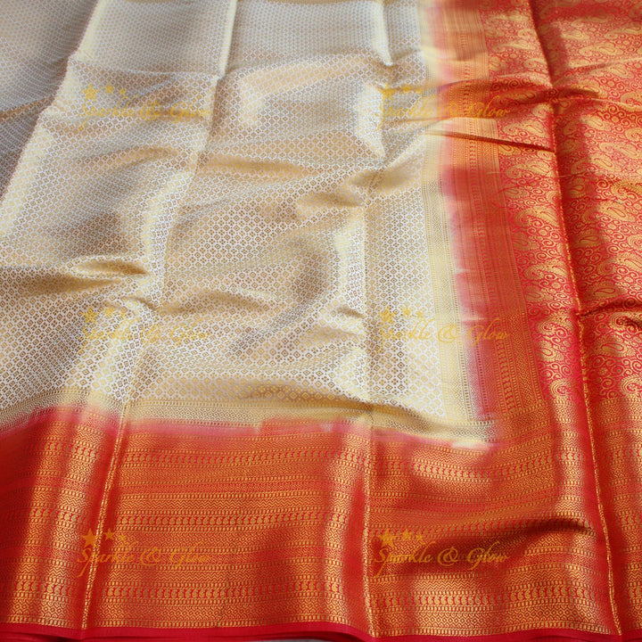 Beautiful parrot green colour with orange pallu kubera pattu soft silk saree with blouse piece - Parrot green