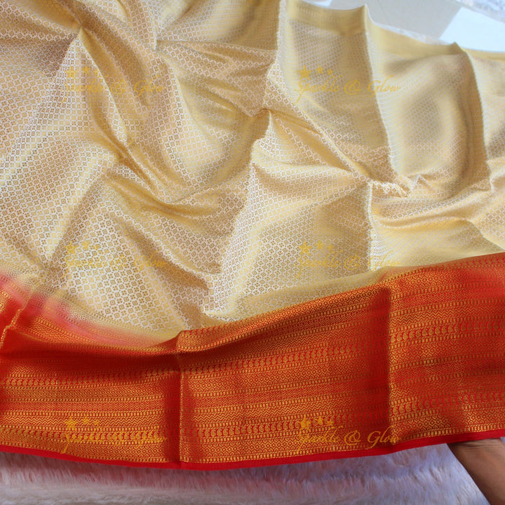 Beautiful parrot green colour with orange pallu kubera pattu soft silk saree with blouse piece - Parrot green