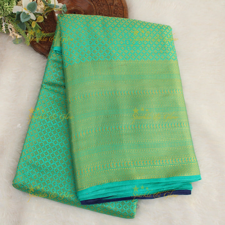 Beautiful parrot green colour with orange pallu kubera pattu soft silk saree with blouse piece - Parrot green