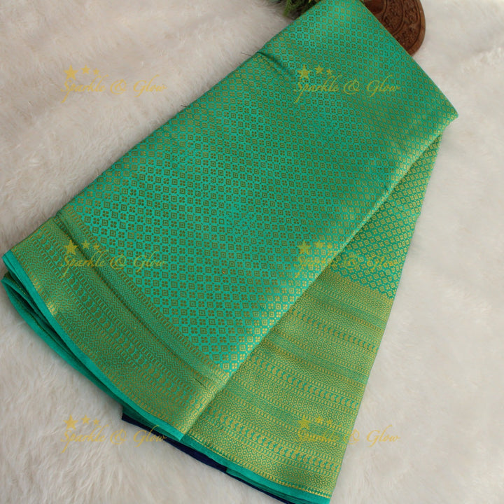 Beautiful parrot green colour with orange pallu kubera pattu soft silk saree with blouse piece - Parrot green