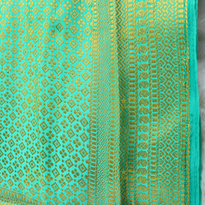Beautiful parrot green colour with orange pallu kubera pattu soft silk saree with blouse piece - Parrot green