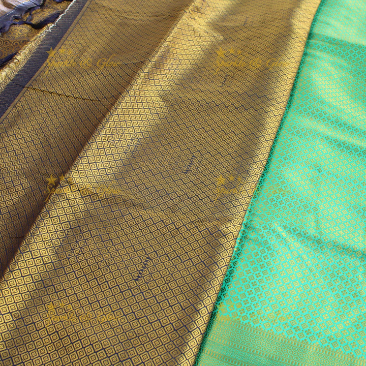Beautiful parrot green colour with orange pallu kubera pattu soft silk saree with blouse piece - Parrot green