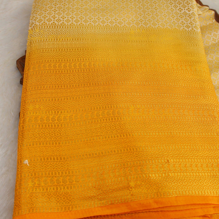 Beautiful parrot green colour with orange pallu kubera pattu soft silk saree with blouse piece - Parrot green