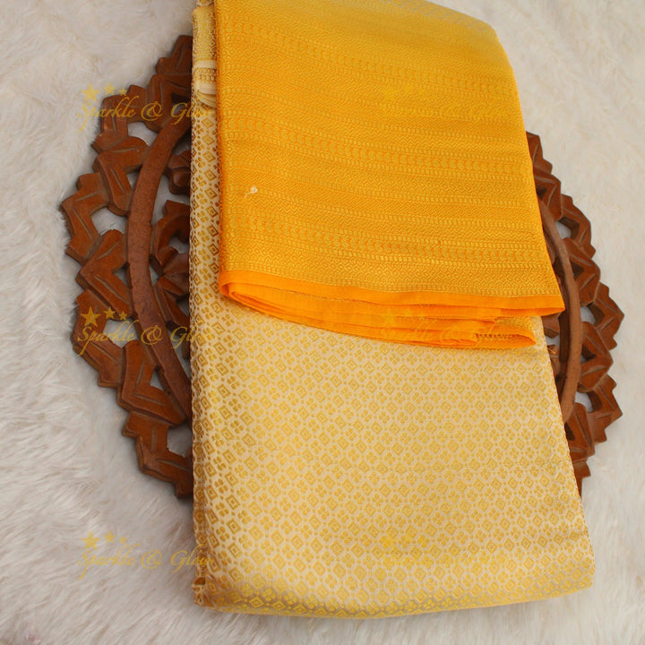 Beautiful parrot green colour with orange pallu kubera pattu soft silk saree with blouse piece - Parrot green