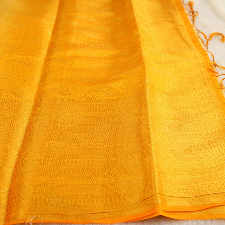Beautiful parrot green colour with orange pallu kubera pattu soft silk saree with blouse piece - Parrot green