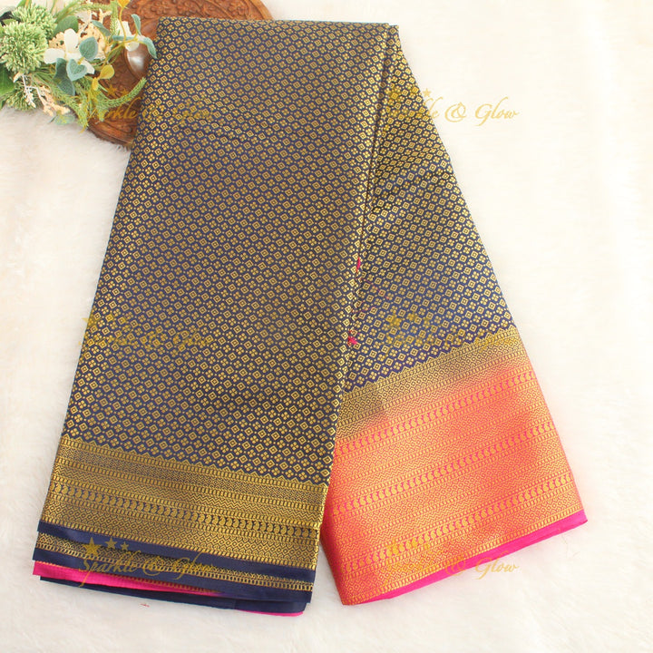 Beautiful parrot green colour with orange pallu kubera pattu soft silk saree with blouse piece - Parrot green