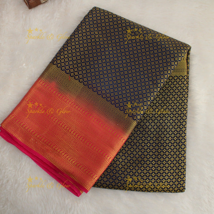 Beautiful parrot green colour with orange pallu kubera pattu soft silk saree with blouse piece - Parrot green