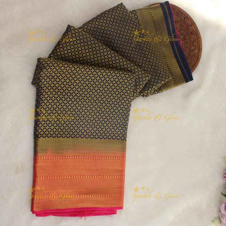 Beautiful parrot green colour with orange pallu kubera pattu soft silk saree with blouse piece - Parrot green