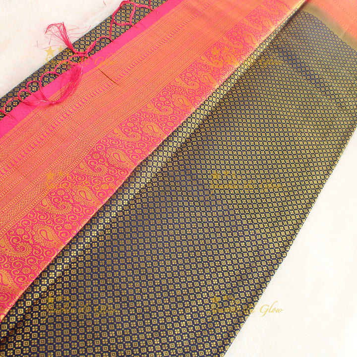 Beautiful parrot green colour with orange pallu kubera pattu soft silk saree with blouse piece - Parrot green