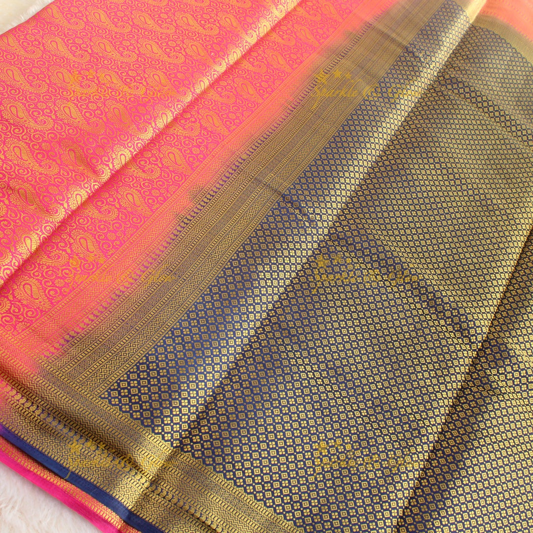 Beautiful parrot green colour with orange pallu kubera pattu soft silk saree with blouse piece - Parrot green