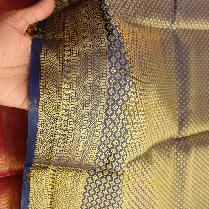 Beautiful parrot green colour with orange pallu kubera pattu soft silk saree with blouse piece - Parrot green