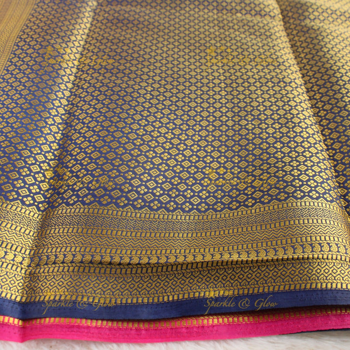 Beautiful parrot green colour with orange pallu kubera pattu soft silk saree with blouse piece - Parrot green