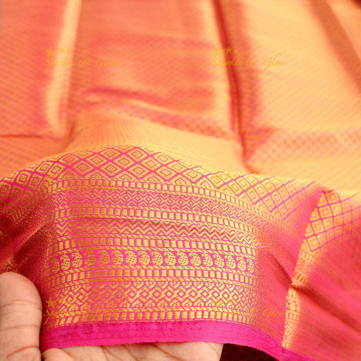 Beautiful parrot green colour with orange pallu kubera pattu soft silk saree with blouse piece - Parrot green
