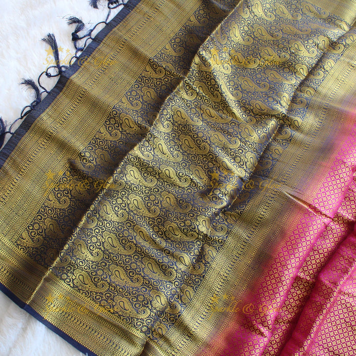 Beautiful parrot green colour with orange pallu kubera pattu soft silk saree with blouse piece - Parrot green