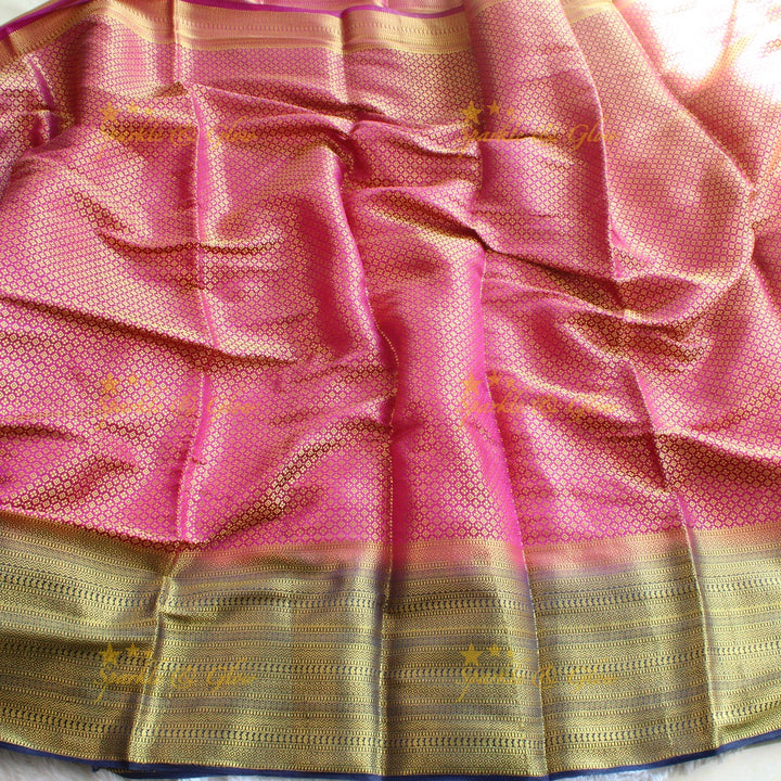 Beautiful parrot green colour with orange pallu kubera pattu soft silk saree with blouse piece - Parrot green
