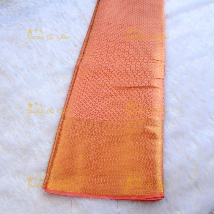 Beautiful parrot green colour with orange pallu kubera pattu soft silk saree with blouse piece - Parrot green