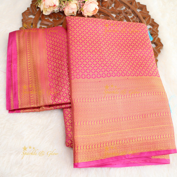 Beautiful parrot green colour with orange pallu kubera pattu soft silk saree with blouse piece - Parrot green