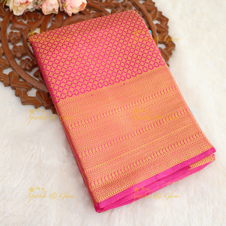 Beautiful parrot green colour with orange pallu kubera pattu soft silk saree with blouse piece - Parrot green