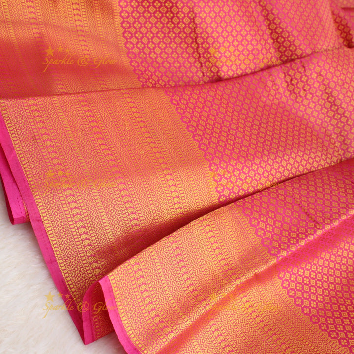 Beautiful parrot green colour with orange pallu kubera pattu soft silk saree with blouse piece - Parrot green