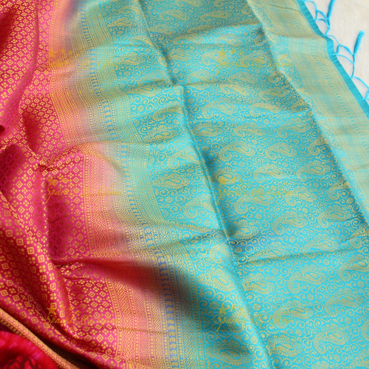 Beautiful parrot green colour with orange pallu kubera pattu soft silk saree with blouse piece - Parrot green
