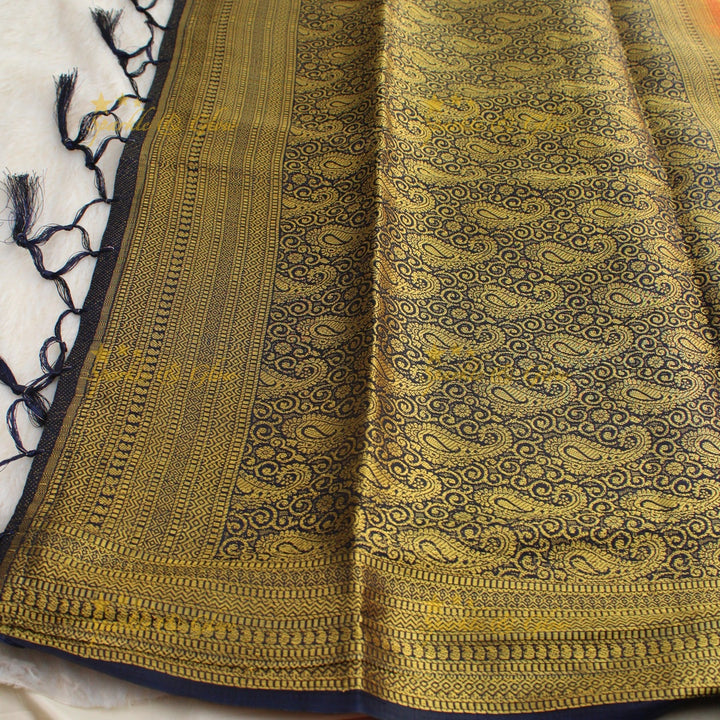 Beautiful parrot green colour with orange pallu kubera pattu soft silk saree with blouse piece - Parrot green