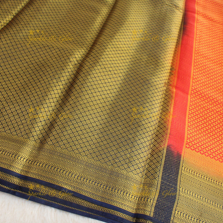 Beautiful parrot green colour with orange pallu kubera pattu soft silk saree with blouse piece - Parrot green